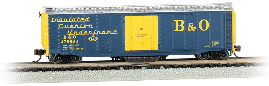 Bachmann N Scale Track Cleaning 50-Foot Plug-Door Box Car - B&O #478554– product image