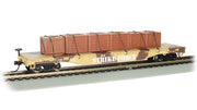 Bachmann HO Scale 52' Flatcar - Desert Camouflage with Crates - 18934