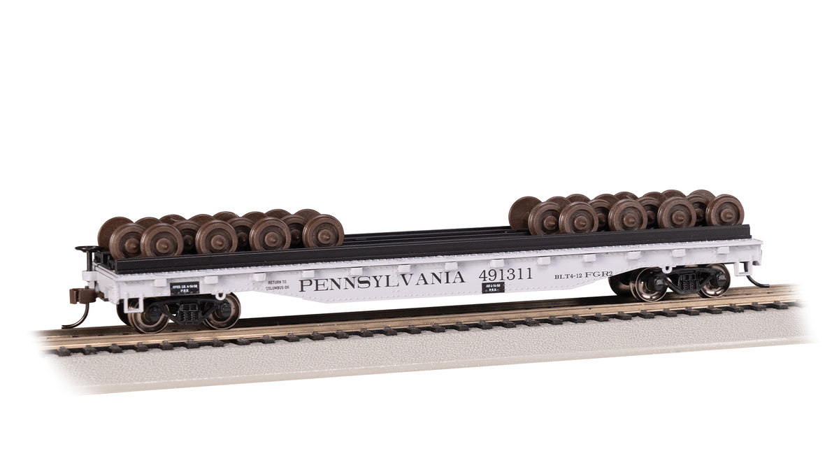 Bachmann HO Scale 52' Wheel Flatcar with Wheel Load - Pennsylvania Railroad #491211 - 18939
