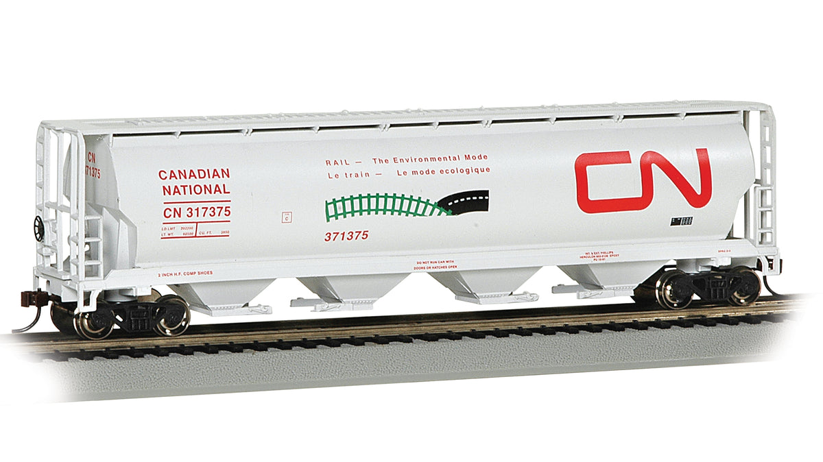 Bachmann HO Scale Canadian 4 Bay Cylindrical Grain Hopper - CN Environmental Mode #317375 - 19132