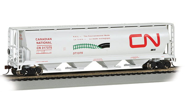 Bachmann HO Scale Canadian 4 Bay Cylindrical Grain Hopper - CN Environmental Mode #317375 - 19132