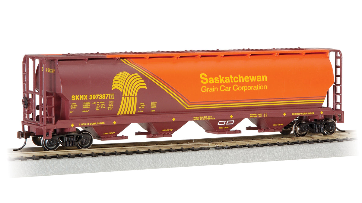 Bachmann HO Scale Canadian 4 Bay Cylindrical Grain Hopper - Saskatchewan - Wheat Herald #397387 - 19140