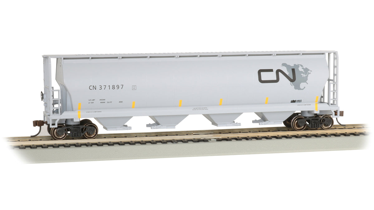 Bachmann HO Scale Canadian 4 Bay Cylindrical Grain Hopper - CN North American Logo #371897 - 19145
