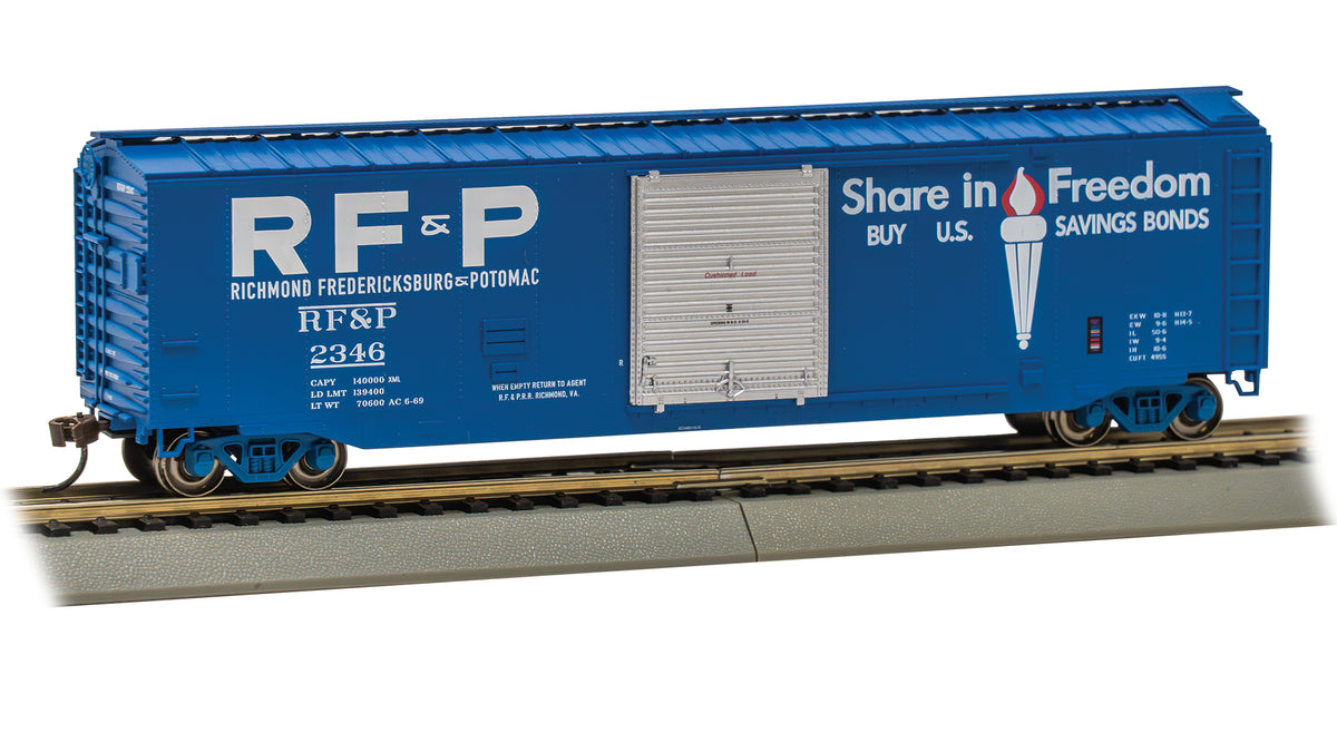 Bachmann HO Scale 50' Sliding Door Boxcar (US Saving Bonds) - Richmond Fredericksburg & Potomac® #2346 (with roofwalk) - 19412