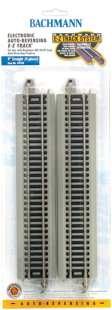 Bachmann HO Scale Auto-Reversing 9-inch Straight Track, 4-Pack - product or retail package view