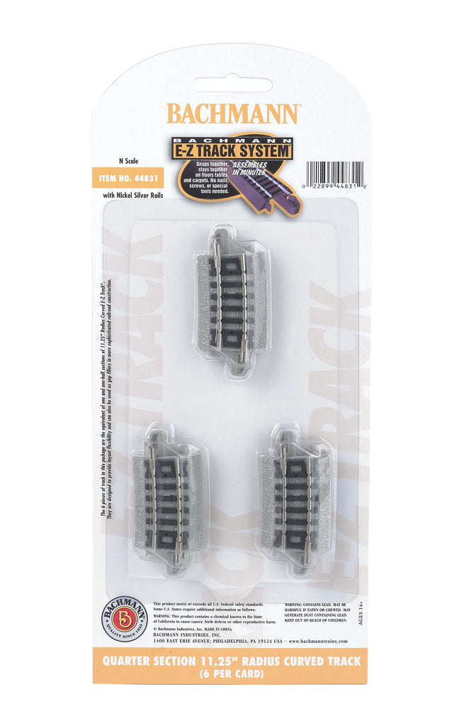 Quarter Section 11.25" Radius Curved Track (N Scale) - Bachmann 44831