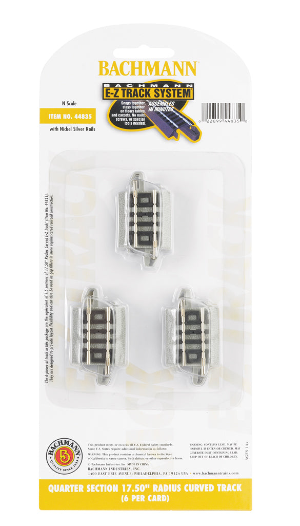 Quarter Section 17.50" Radius Curved Track -N Scale - Bachmann 44835
