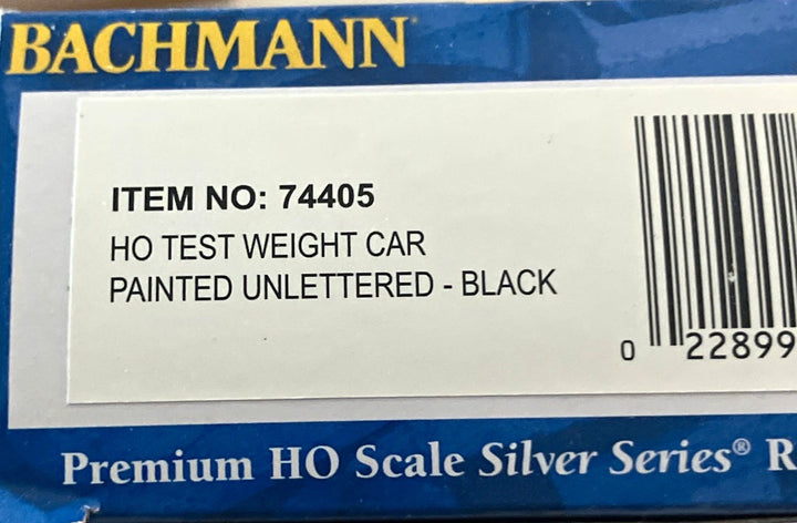 Bachmann 74405 HO unlettered black test weight car exact package label view