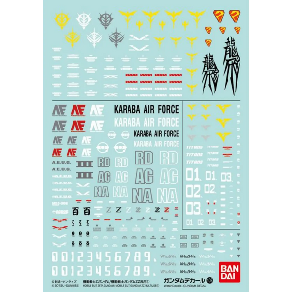 Bandai Gundam Decal No.108 Zeta Gundam and Gundam ZZ 1/144 full waterslide decal sheet