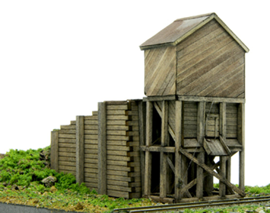 Banta Modelworks 2129 Silverton Truck Dump HO scale kit, assembled and weathered example; track and scenery are separate.