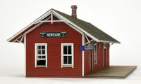 Banta Modelworks 2130 Newfane Depot HO scale kit, assembled end and side view.