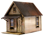 Banta Modelworks 6078 O scale Miners Cabin kit, assembled and weathered example.