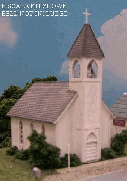 Blair Line N Wood Church Kit — completed model view 1