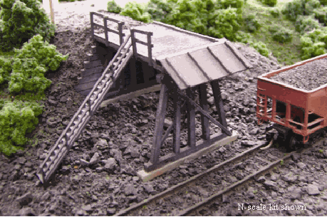 Blair Line N Wooden Truck Dump Kit — completed model view 1