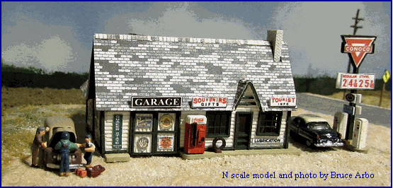 Blair Line N Ernie's Gas Station Kit — completed model view 1