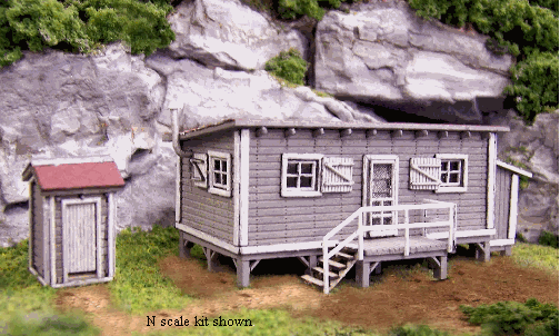 Blair Line N Joe's Cabin & Outhouse Kit — completed model view 1