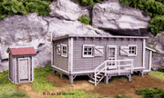 Blair Line N Joe's Cabin & Outhouse Kit — completed model view 1