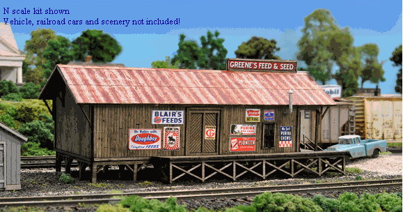 Blair Line N Greene's Feed & Seed Kit — completed model view 1