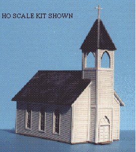 Blair Line HO Wood Church Kit — completed model view 1