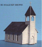 Blair Line HO Wood Church Kit — completed model view 1