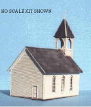 Blair Line HO Wood Church Kit — completed model view 2