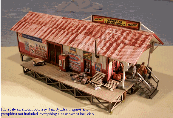 Blair Line HO Greene's Feed & Seed Kit — completed model view 1