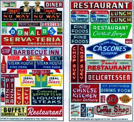 Blair Line N Scale Restaurant & Cafe Highway Signs – 036– product image