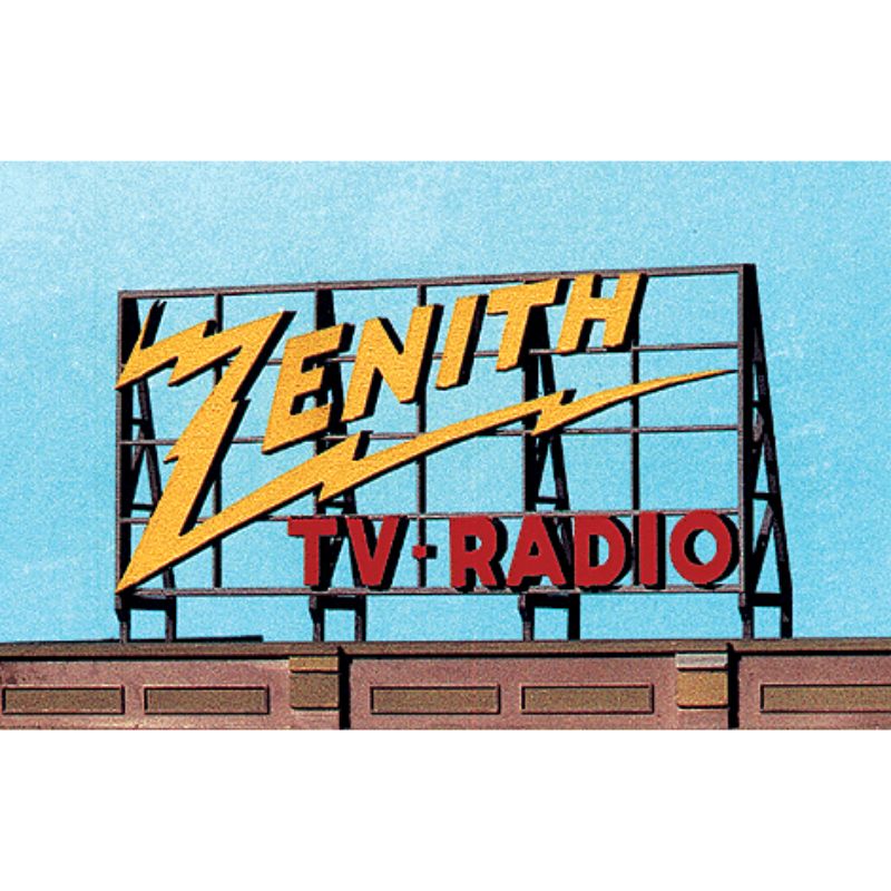 Blair Line Multi Scale Small Laser-Cut Wood Billboard Kit for Z, N and HO Scales, Zenith TV & Radio 2.5 x 1.37" – 1527 — exact product reference