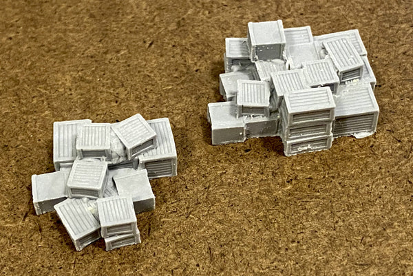 Bar Mills 01004 N scale crate stacks, two unpainted resin castings