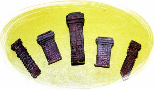 Bar Mills 0203 HO scale resin brick chimney assortment, painted manufacturer examples