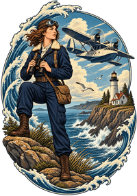 Seaplane Aviator and Lighthouse artwork close-up