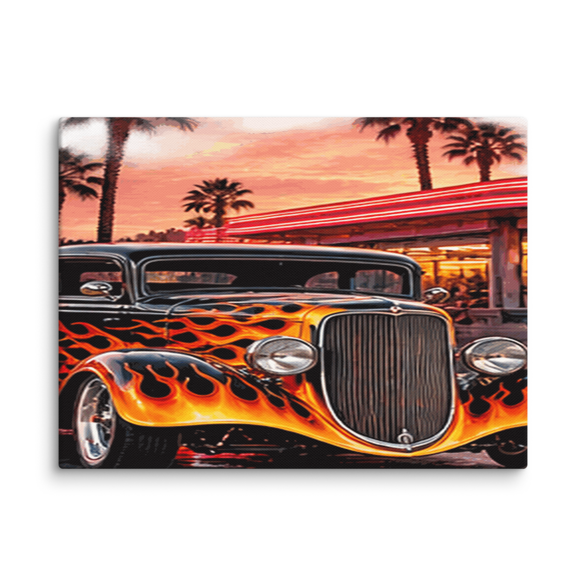 Neon Diner Flame Coupe Canvas Print product mockup