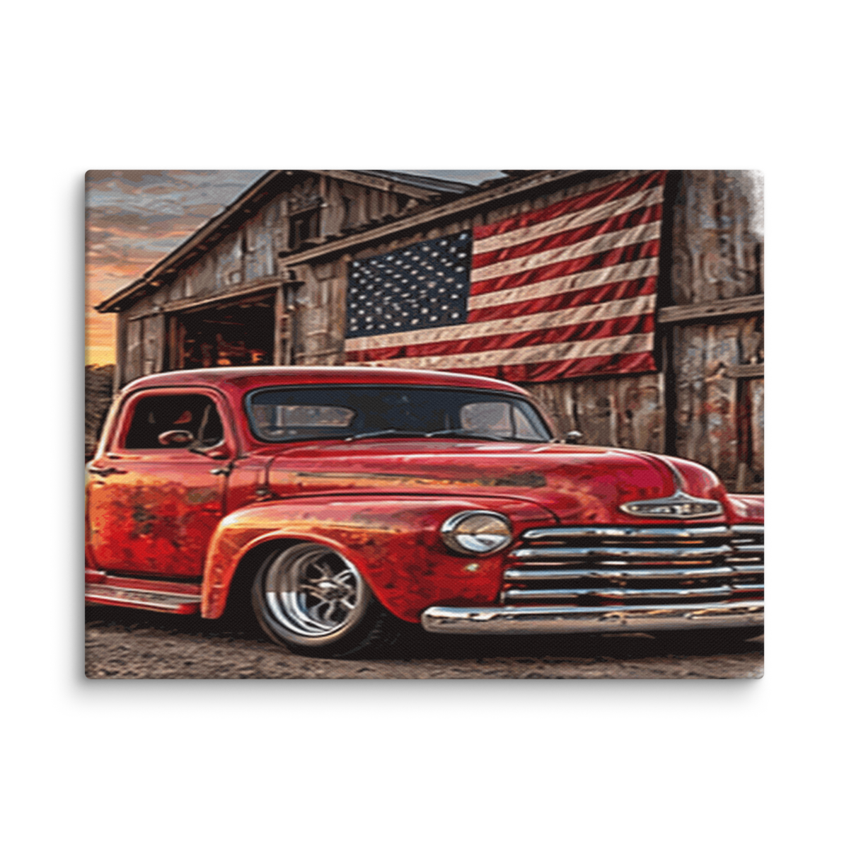 Barn Flag Red Hot Rod Pickup Canvas Print product mockup