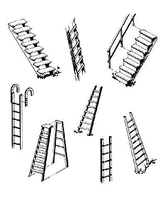 Central Valley HO Steps and Ladders – 4-Sprue Pack 1602 – parts or assembled example