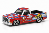 Chevy Racing Red decal application mockup on the regular Hot Wheels ’83 Chevy Silverado single-cab short-bed casting.