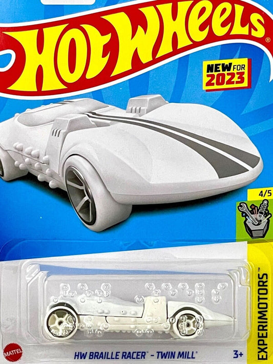 Collectable Carded Hot Wheels 2023 - Braille Racer - White