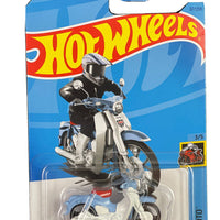 Collectable Carded Hot Wheels 2023 - Honda Super Cub Motorcycle - Light Blue and White