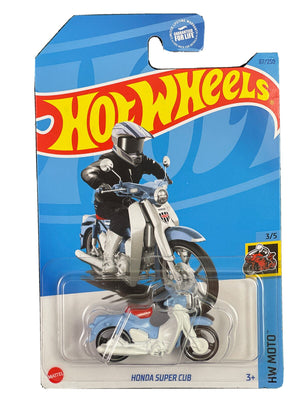 Collectable Carded Hot Wheels 2023 - Honda Super Cub Motorcycle - Light Blue and White