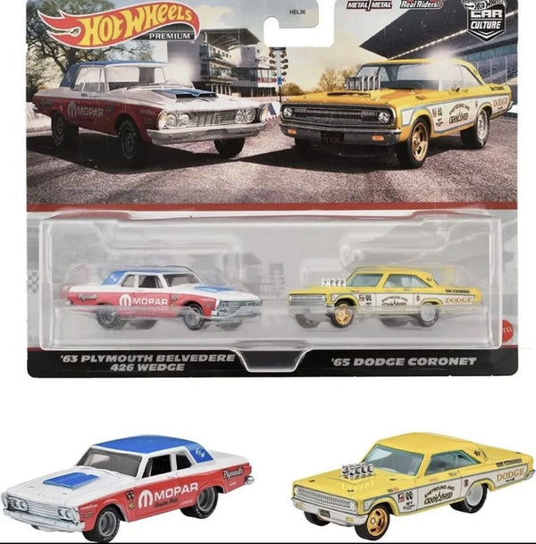 Hot Wheels Premium two-car package with ’63 Plymouth Belvedere and ’65 Dodge Coronet