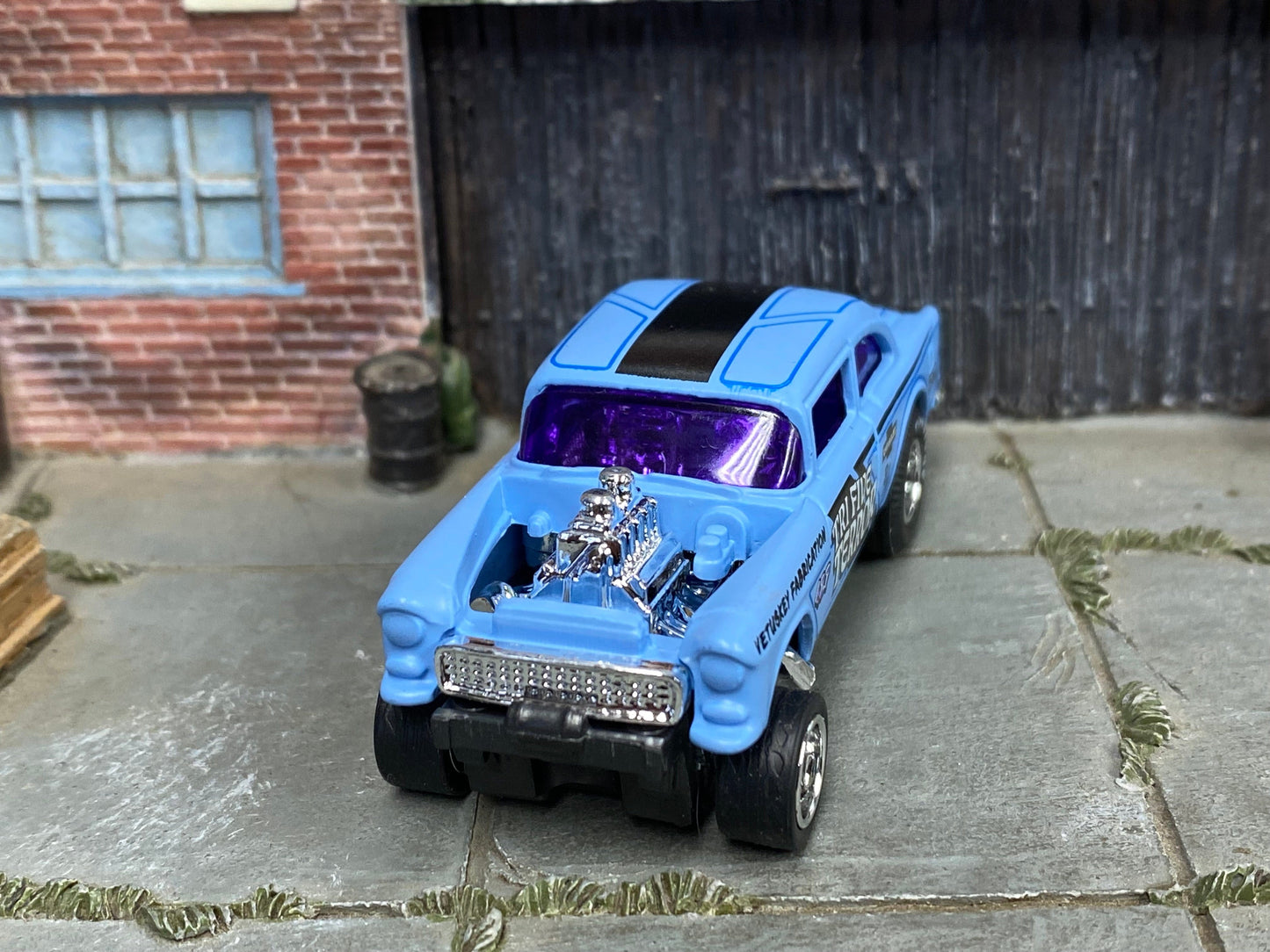Custom Hot Wheels - 1955 Chevy Gasser - Blue and Black Tri-Five-Terror - Chrome AMR Wheels - Firestone Slicks