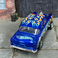 Custom Hot Wheels - 1955 Chevy Gasser - Blue with Flames-Five - Chrome AMR Wheels - Goodyear Slicks