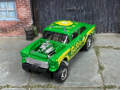 Custom Hot Wheels - 1955 Chevy Gasser - Green and Yellow Guster - Chrome AMR Wheels - Goodyear Slicks
