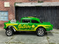 Green Guster 1955 Chevy Gasser custom Hot Wheels, right side with Goodyear Eagle slick