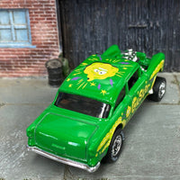 Custom Hot Wheels - 1955 Chevy Gasser - Green and Yellow Guster - Chrome AMR Wheels - Goodyear Slicks
