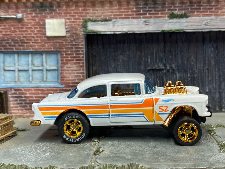 Custom Hot Wheels - 1955 Chevy Gasser - Pearl and God 52 Years - Gold AMR Wheels - Goodyear Slicks