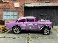 Purple Triassic-Five 1955 Chevy Gasser custom Hot Wheels, left side with Goodyear Eagle slicks