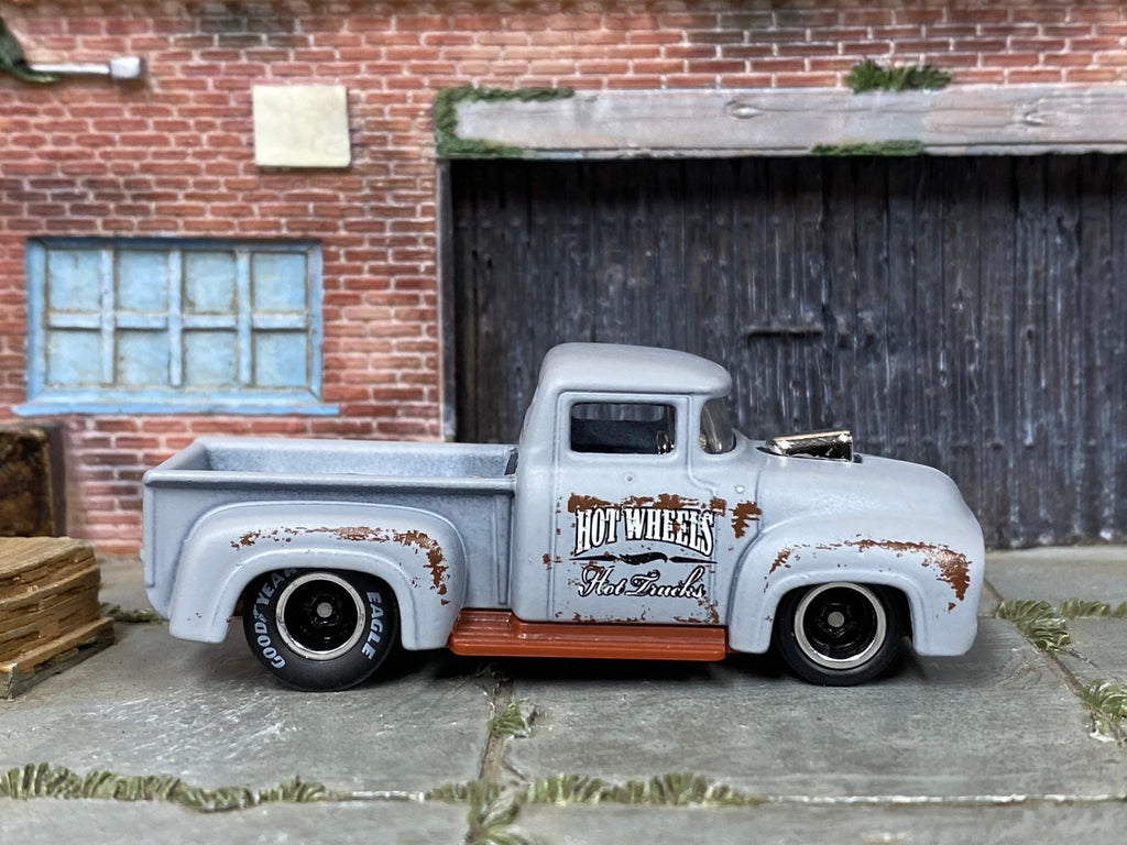 Custom Hot Wheels - 1956 Ford F100 Pick Up Truck - Gray Rat Rod