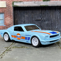 Custom Hot Wheels - 1965 Mustang Fastback - GULF Blue and Orange - White Race Wheels - Rubber Tires