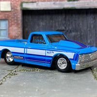 Custom Hot Wheels - 1967 Chevy C10 - Blue and White - Chrome Steel Wheels - Rubber Tires