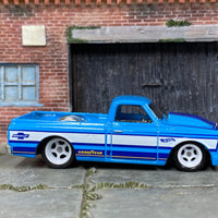 Custom Hot Wheels - 1967 Chevy C10 Truck - Blue and Whitee - White 5 Spoke Wheels - Rubber Tires